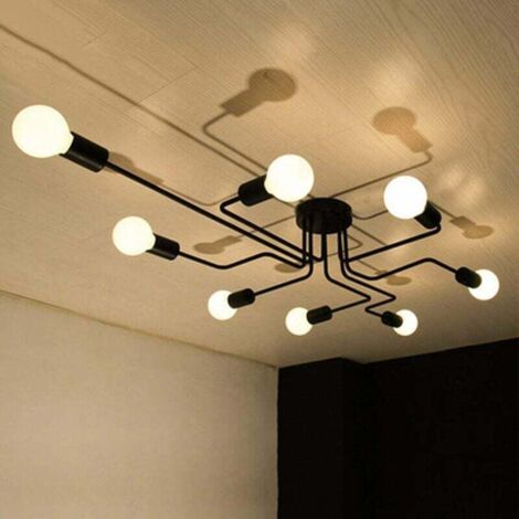 Lámpara de techo industrial vintage Lámpara de techo creativa Lámpara colgante retro con 8 E27 Portalámparas para sala de estar Comedor Bar Cafetería Restaurante - Negro (1/3)