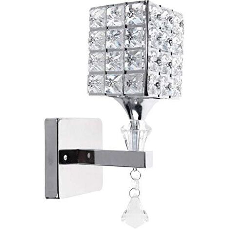 Lámpara de Pared de Estilo Moderno Cuadrado Pendiente de Cristal Iluminación de Pared Soporte de Luz con Interruptor de Tirador E14 (Plateada)