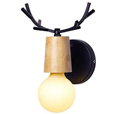 Lámpara de Pared Hierro Madera Aplique de Pared Moderna Minimalista E27 40W para Dormitorio, Salón, Restaurante, Cocina, Pasillo - Negro