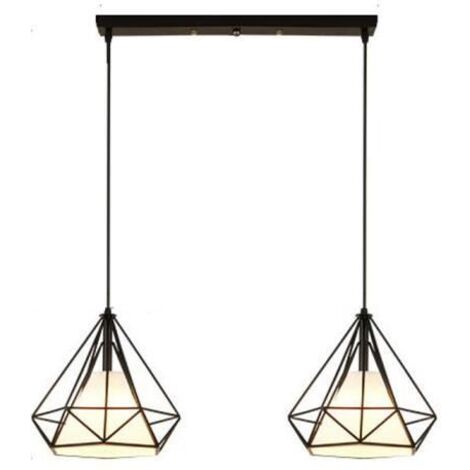2 Luces Lámpara Colgante Negro Metal Hierro Lámparas de Techo Moderna Abajur de Jaula Diamante, Altura Ajustable
