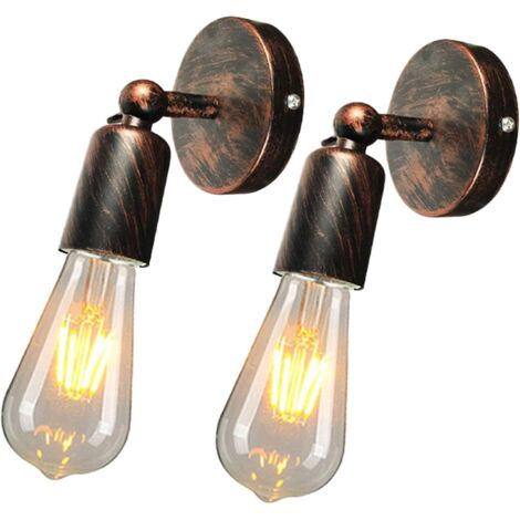 2 pcs Aplique de Pared Industrial de Metal Hierro Lámpara de Pared E27 Retro Edison para Dormitorio, Salón, Restaurante, Pasillo (Rojo óxido)