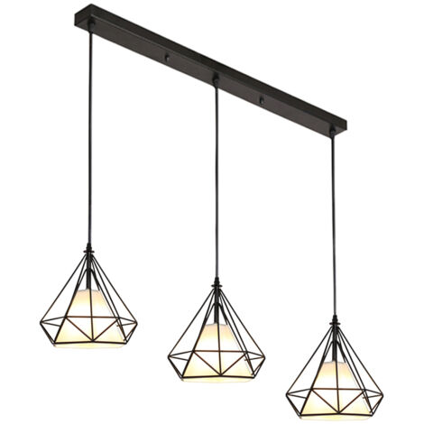 3 Luces Industrial Lámpara de Techo - Abajur de Jaula de Hierro Lámpara Colgante E27 Altura Ajustable para Pasillo Salón (Negro)