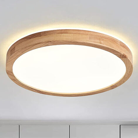 Lámpara de Techo LED Moderna Madera 40CM Redondas Iluminación de Techo 24W 4500K Luz Neutra para Salón Dormitorio Habitación infantil