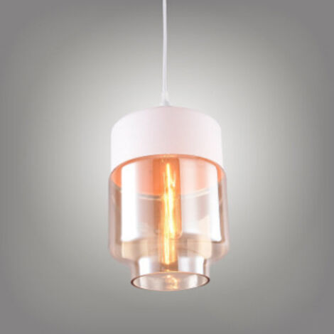 Lámpara de Suspensión E27 Vintage Vidrio Lámparas de Techo con Cuerda Ajustable para Salón Restauarante Cocina Dormitorio Bar - Cilíndrico, Blanca (1/2)