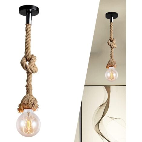 Lámpara Colgante E27 Vintage Cuerda de Heno DIY 1.5m Altura Ajustable Lámparas de Techo para Restaurant, Bar, Café  (Sin Bombilla)
