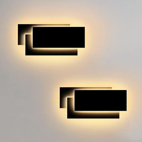 2 Piezas 12W LED Aplique de Pared Moderna Interiores Negro Iluminación de Pared 3000k Blanco Cálido para Pasillo Escalera Salón Dormitorio