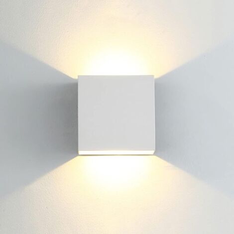Aplique de Pared LED 6W Blanco Cálido Moderna Aluminio Cuadrada Lámpara de Pared Up and Down para Porche Pasillo Patio Dormitorio Salón - Blanco