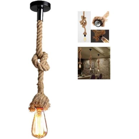 Lámpara Colgante E27 Vintage Cuerda de Heno DIY 100CM Altura Ajustable Lámparas de Techo para Restaurant, Bar, Café (Sin Bombilla)