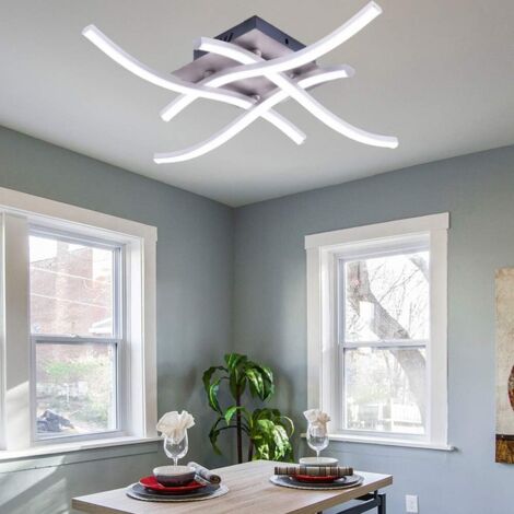 Lámpara De Techo Moderna Led Lustre Creativa Moderna Curvada Con 4 PCS Cabezas De Luz En Forma De Onda (28W 4 Luces Blanco Frio)
