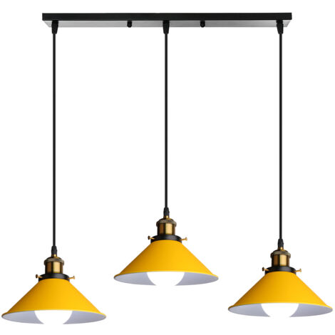 3X Lámpara Colgante Industrial Metal Hierro Lámpara de Suspensión Altura Ajustable E27 Base Circular para Salón Dormitorio Cocina Pasillo (Amarillo)