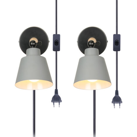 Vintage Aplique de Pared Regulables Industrial Metal Madera Iluminación de Pared Interior E27 con Interruptor Cable de 1.8M (2x Gris)