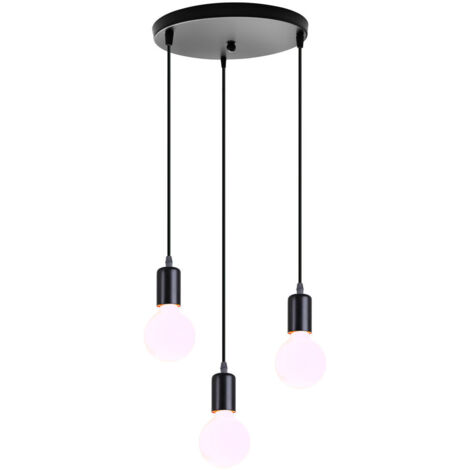 3 Focos Industrial Lámpara Colgante E27 Altura Ajustable Metal Hierro Lámparas de Techo con Disco Redondo para Salón Cocina Dormitorio (Negro)