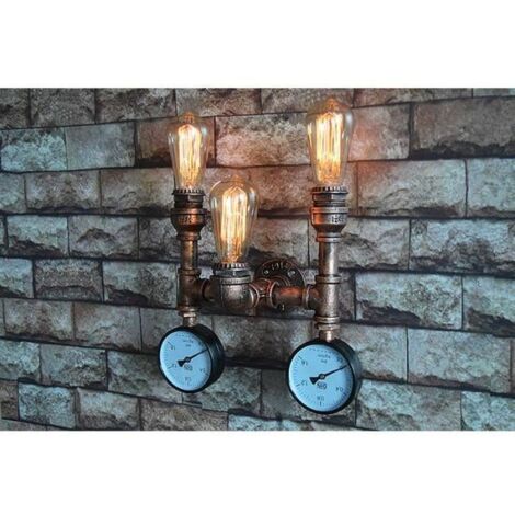 Aplique de Pared Tubería de Agua Industrial Metal Hierro Lámparas de Pared Retro Americano Doble Cabeza para Bar Café Cocina Salón Dormitorio