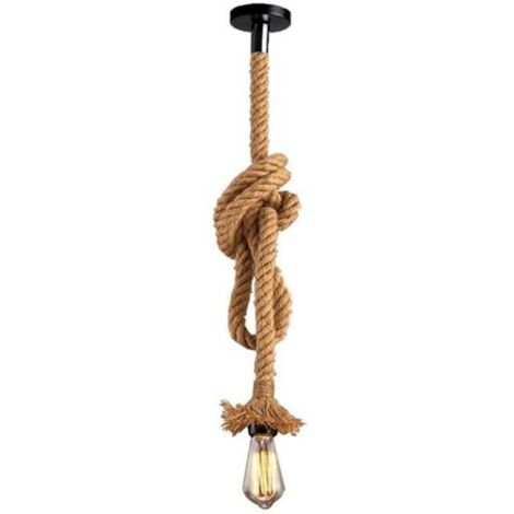 Vintage Lámpara Colgante 200CM Cuerda de Heno E27 DIY Retro Lámparas de Techo para Restaurant, Bar, Café (Sin Bombilla)