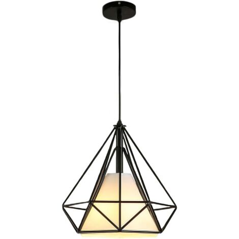 STOEX Industrial Vintage Lámpara Colgante 25cm Abajur de Jaula Diamante Lámpara de Suspensión Altura Ajustable (Negro)