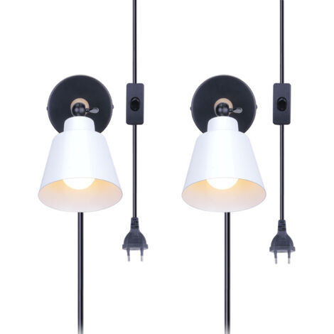 Vintage Aplique de Pared Regulables Industrial Metal Madera Iluminación de Pared Interior E27 con Interruptor Cable de 1.8M (2X Blanca)