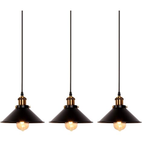 Pack de 3 Lámpara Colgante Industrial Hierro E27 Rétro Lustre para Loft Restaurant Salón Bar (Negro)