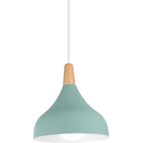 Lámpara Colgante Nórdico Moderno Lámpara de Suspensión Metal Redondo con Acabado en Madera E27 60W para Salón Cocina Dormitorio (verde)