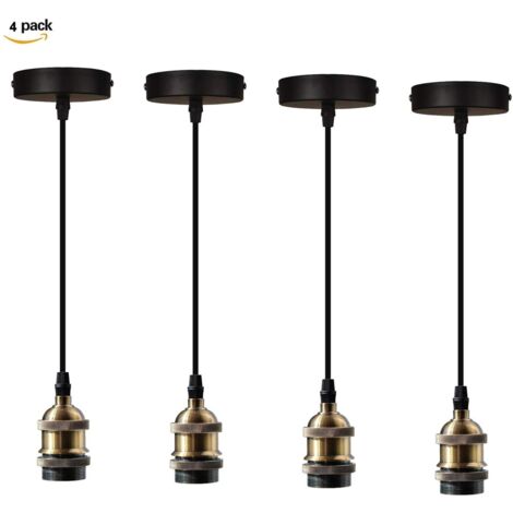 4 unidades Lámparas de Suspensión Rétro E27 60W Lámpara de Techo 1m Cable Ajustable (Latón Color)