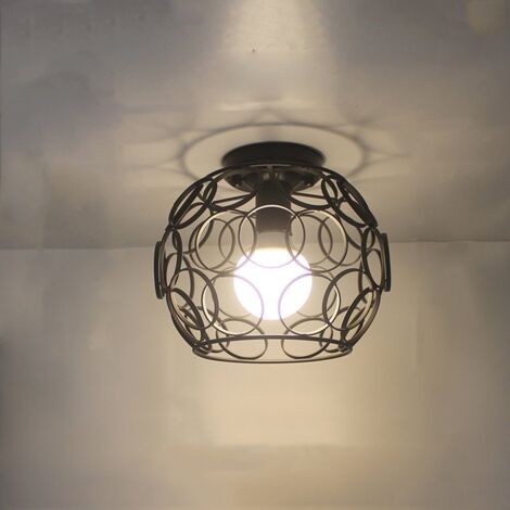 Vintage Lámpara de Techo Jaula de Hierro Luz Colgante Negro Interior para Decoración Café Restaurante Cocina