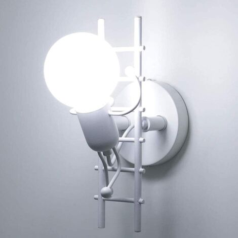 STOEX Applique de Pared Interior Pequeña Figura de Hierro, Iluminación de Pared Moderno Escalada Humanoide E27 para Pasillo Escalera Cocina(Blanca)