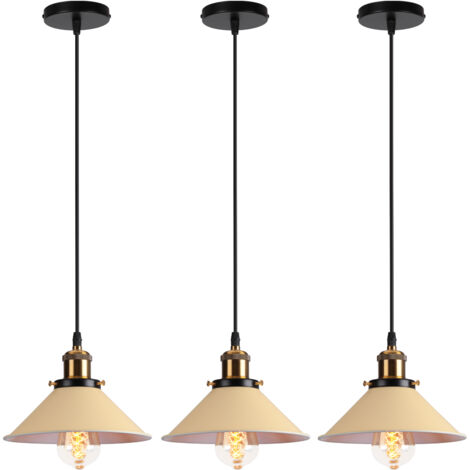 Lámpara Colgante Industrial Metal Hierro Lámpara de Suspensión Altura Ajustable E27 para Salón Dormitorio Cocina Pasillo (3x Amarillo Claro)