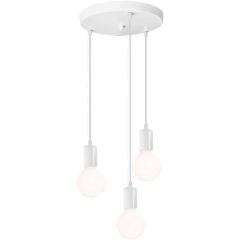 3 Luces Industrial Lámpara Colgante E27 Altura Ajustable Metal Hierro Lámparas de Techo con Disco Redondo para Salón Cocina Dormitorio (Blanca)