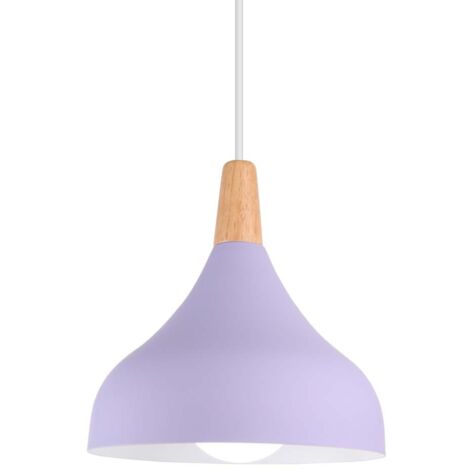 Lámpara Colgante Nórdico Moderno Lámpara de Suspensión Metal Redondo con Acabado en Madera E27 60W para Salón Cocina Dormitorio (Púrpura)