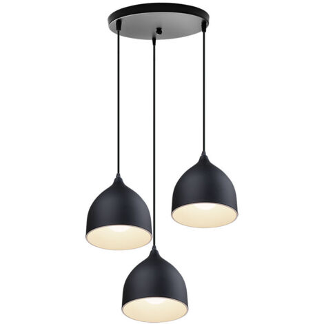3 Luces Lámpara Colgante Industrial Metal Lámpara de Suspensión Vintage E27 Base circular para Pasillo Salón Cocina Dormitorio - Negro