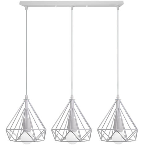 Metal Vintage Lámpara de Suspensión E27 Hierro Altura Ajustable Lámpara Colgante Jaula Diamantes, 3 Focos Blanca