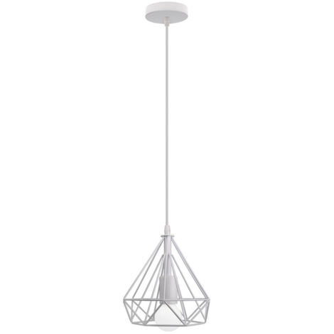 Metal Vintage Lámpara de Suspensión E27 Hierro Lámpara Colgante Jaula Diamantes, Blanca