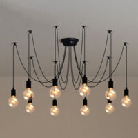 Rétro Industrial Lámpara Colgante DIY 1.5m Longitud Ajustable Lámpara de Suspensión de Araña con 10 Brazos, Negro E27, (Sin Bombillas)