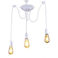 3 Focos Industrial Lámpara de Suspensión de Araña E27 DIY Lustre con 1.5M Cuerda Ajustable, Sin Bombillas (Blanca)