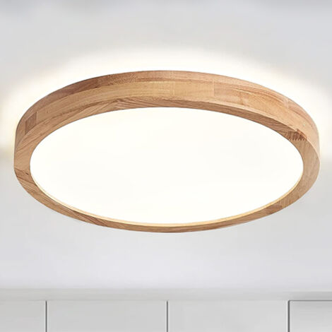 LED Deckenleuchte Holz, 40CM Rund Deckenlampe 24W 6000K - Weißlicht für Schlafzimmer, Büro, Küche, Esszimmer, Flur, Wohnzimmer, Kinderzimmer