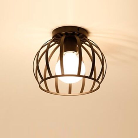 STOEX Deckenlampe Vintage Deckenleuchte im Industrial Geometrisches Eisen Käfig E27 Lampe Pendelleuchte (Schwarz)