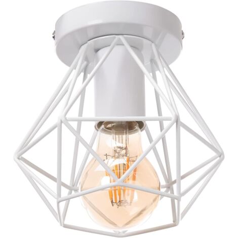 STOEX Deckenleuchte Industrielle E27 Metall mit Geometrischem Käfig Deckenlampe für Wohnzimmer Esstisch Küche - Weiß Ø16cm
