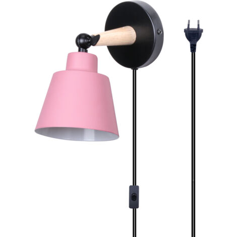 Wandlampe mit Schalter und Stecker, Modern aus Eisen Holz Wandleuchte Verstellbare für Wohnzimmer Schlafzimmer Flur Treppenhaus