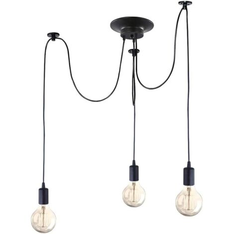 1.5 m Klassische Edison Pendelleuchte DIY Verstellbare Deckenleuchte E27 Retro Kronleuchter für Esszimmer Schlafzimmer Hotel 3 Köpfe Schwarz (1/5)