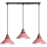 Pendelleuchte 3 Lichter Hängelampe Vintage Industrial Metall E27 Höhenverstellbar für Esszimmer Küche Restaurant Cafét Bars (Rosa)