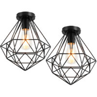 2 Stücke Moderne Deckenleuchte aus Metall Eisen Käfig E27 Deckenlampe für Schlafzimmer Küche Wohnzimmer Flur Ø26cm Schwarz