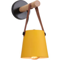 Wandleuchte Innen Dunkelgelb, Vintage Wandlampe Holz und Metall E27 Nachttischlampe für Wohnzimmer Schlafzimmer Flur Treppenhaus