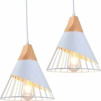 2er Set Retro Metallkäfig Pendelleuchte E27 Deckenbeleuchtung, Industrielle Kronleuchter Lampe Vintage Pendelleuchte Deckenleuchte - Weiß