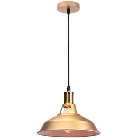 Lampada da Soffitto Industriale Paralume Sospensione E27 Metallo Ferro Lampada a Sospensione per Cucina Soggiorno-Oro (1/5)