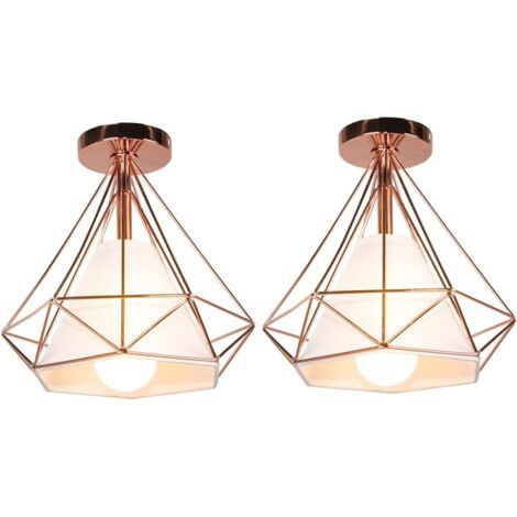 2PCS Plafoniera Industriale Metallo Ferro Lampada da Soffitto Vintage Gabbia, E27 - Oro Rosa per Camera da Letto Cucina Soggiorno