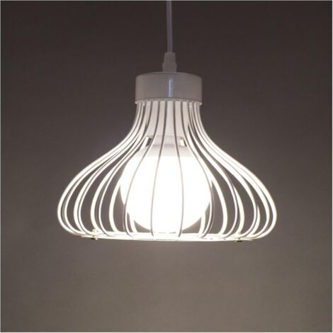 E27 Lampade a Sospensione in Metallo Vintage Industriale Gabbia Plafoniera Retrò Bianca Plafoniere Vintage Lampade da Soffitto Antica