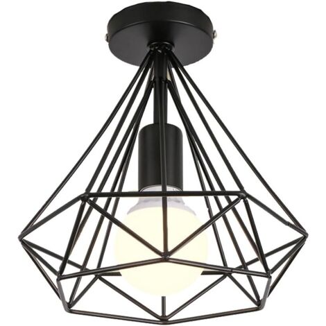 Vintage Gabbia Diamante Plafoniere Nero Lampadari a Sospensione Industriale in Metallo Lampadario Creativo per Loft Home Office Ristorante Caffè 25CM