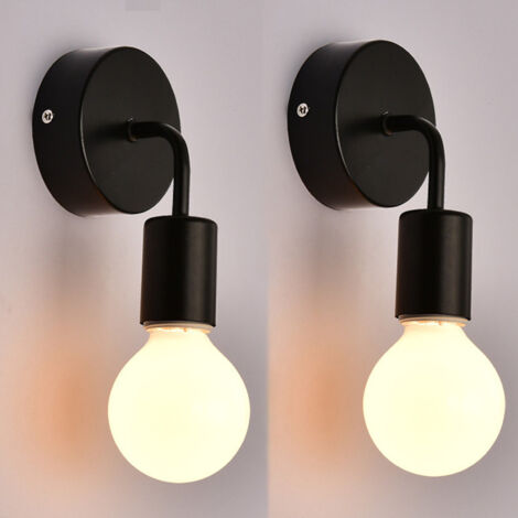 2 Pacchi Lampada da Parete Industriale Metallo Ferro , Applique da Parete E27 Nero per Camera da Letto Soggiorno Corridoio Cucina (Senza Lampadine)