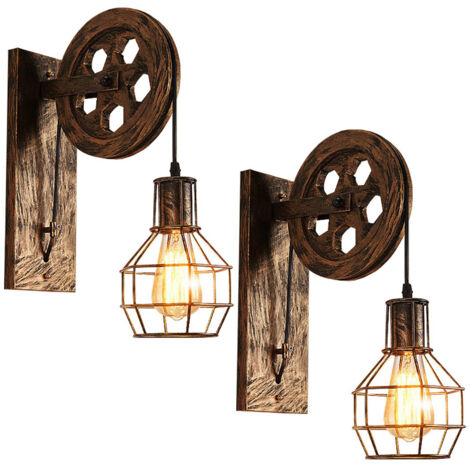 Lampada da Parete Creativa Stile Industriale Loft - Alzata con Carrucola Retro Applique da Parete per Corridoio Scala Soggiorno - 2x Bronzo