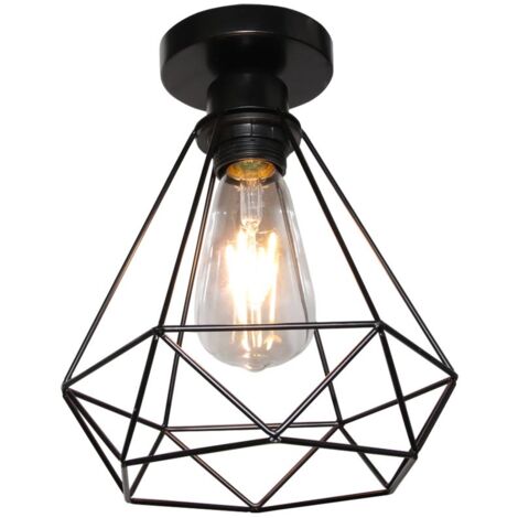 Lampadario Industriale in Metallo Lampada da Parete Vintage a Gabbia Plafoniere Creativa in Diamante Nero per Cucina Bar Ristorante E27 20CM