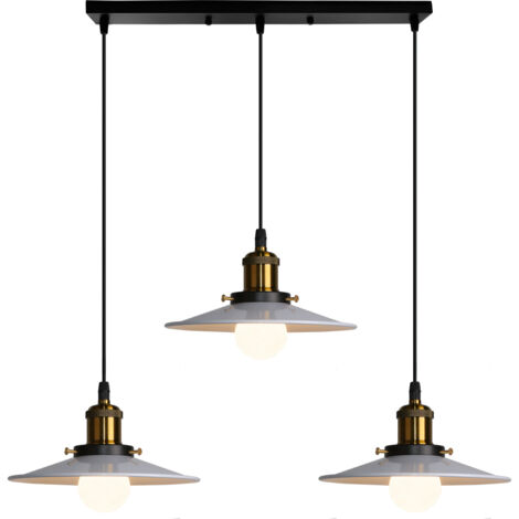 3 Luce Lampada da Soffitto Industriale in Metallo Sospensione E27 Retrò Altezza Regolabile per Sala da Pranzo Soggiorno Cucina Bar (Bianco e Nero)